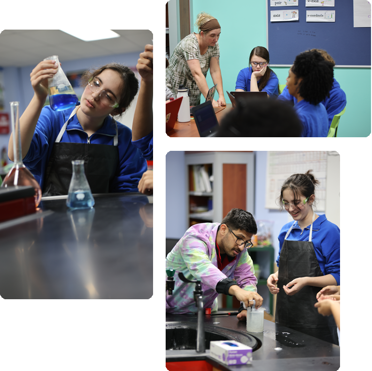 Students engaged in learning and interacting in a classroom collage